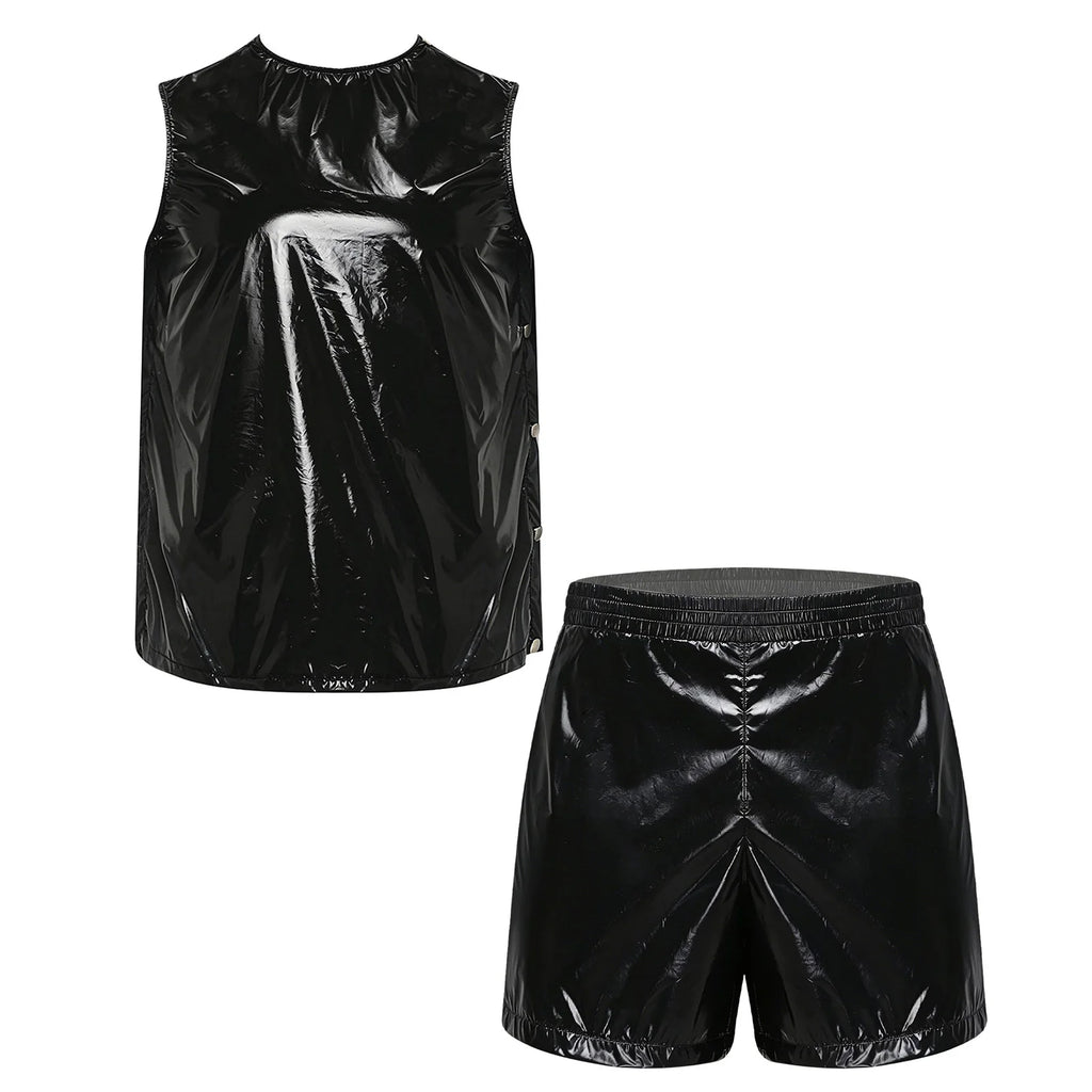 Mens Waterproof Sweat Tracksuit Sleeveless Tank Tops and Sides Buttons Boxer Shorts Workout Outfit for Senior Assisted Living