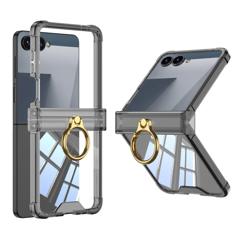 Luxury Ring Holder Airbag Hinge Protection Phone Case For Samsung Galaxy Z Flip7 FE  Z Flip 7 6 5 flip7 zflip6 Candy Clear Cover