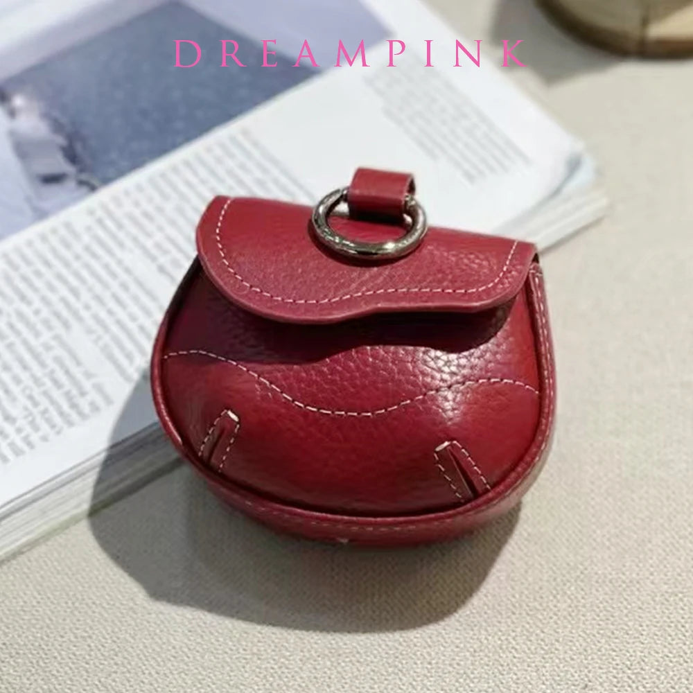 Universal Model Luxury Earphone Bag Fancy Lovely Real Leather Bluetooth Earbuds Case Holder With Keyring Small Item Storage Bag
