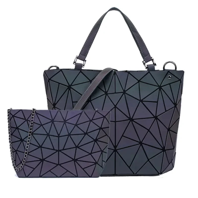 Luminous Bag Geometric Bags for Women 2021 Quilted Shoulder Bags Set Folding Totes Sac a Main Femme Handbags Bolsa Feminina