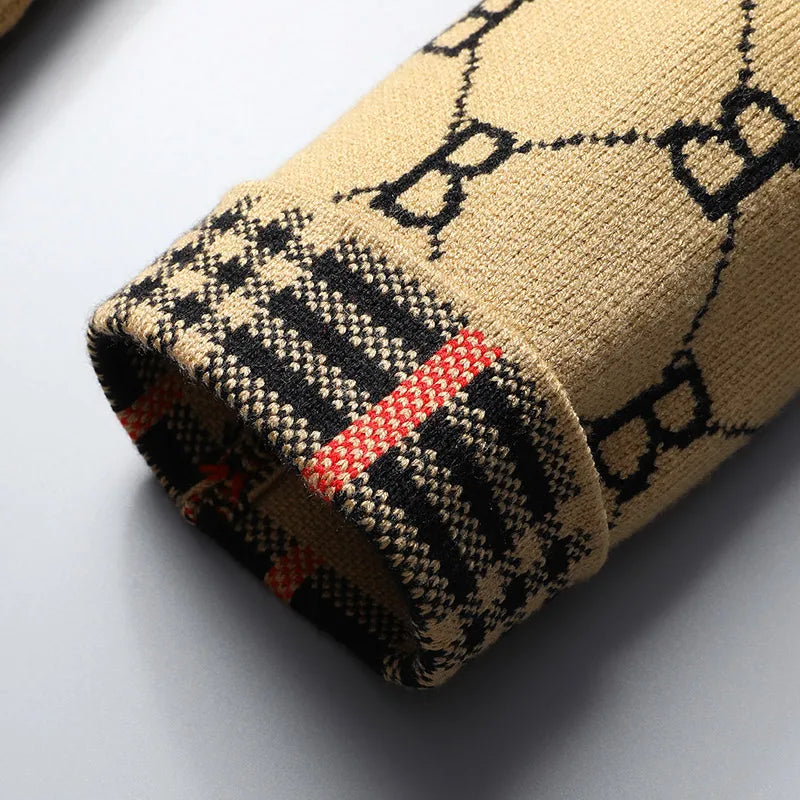Designer Luxury Brand Men's Knitted Cardigan Lapel Embroidered Jacquard Soft Long Sleeved Sweater Coat Winter Fashion Men's Wear