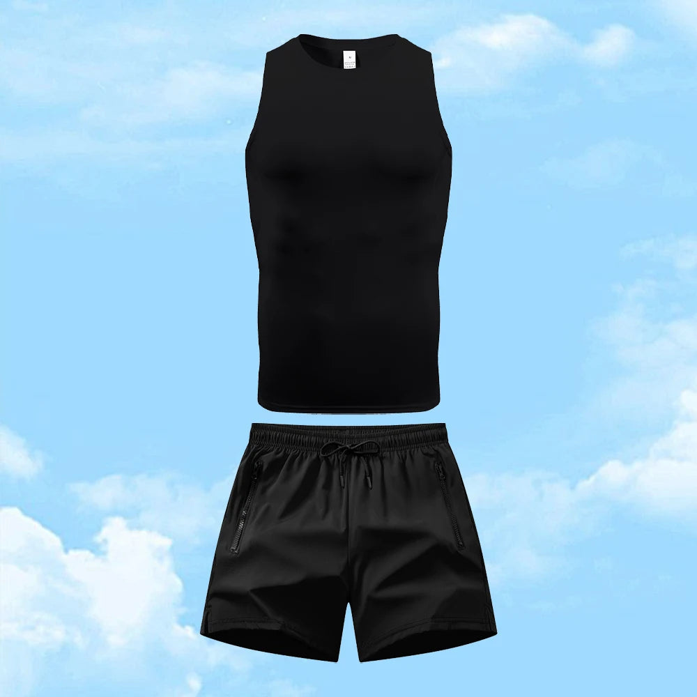 Men's Casual Sportswear Set Quick Drying Vest And Athletic Shorts Elastic And Breathable Perfect ForRunning And Fitness Training