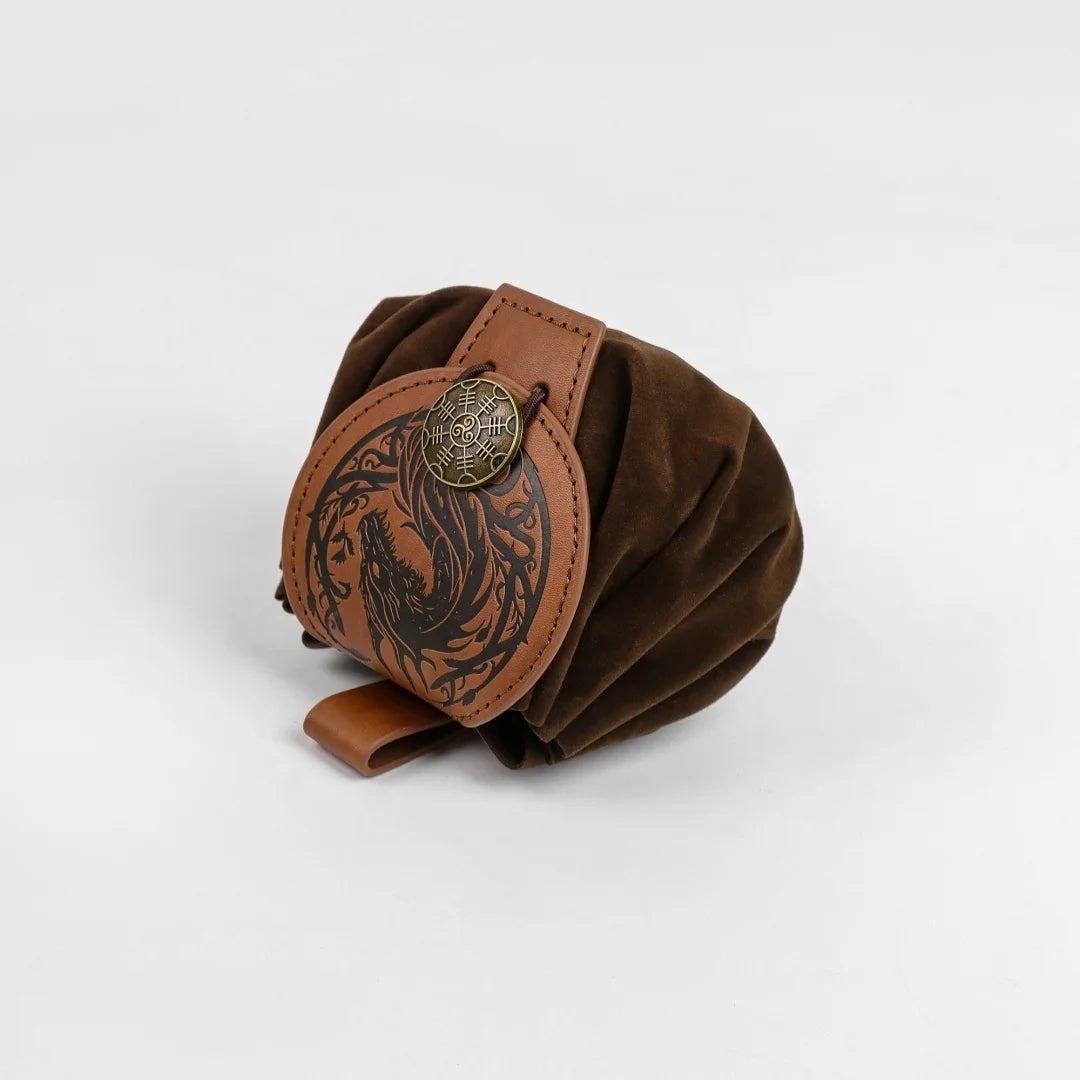 Halloween Medieval Dragon Pattern Waist Bag Vintage Leather Pouch LARP Cosplay Belt Purse Party Dress-up Costume Accessory