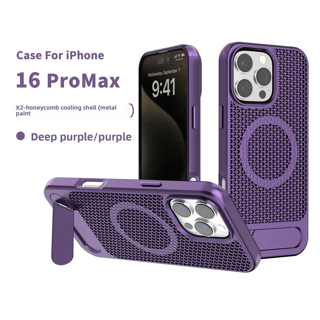 3D hollow Honeycomb Cooling Magnetic Phone Case for iPhone 12 13 14 15 16 Pro Max Plus with Stand Hard Cover Slim Hard