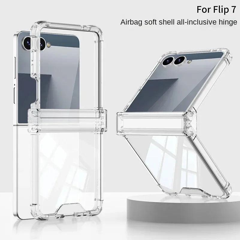Luxury Ring Holder Airbag Hinge Protection Phone Case For Samsung Galaxy Z Flip7 FE  Z Flip 7 6 5 flip7 zflip6 Candy Clear Cover