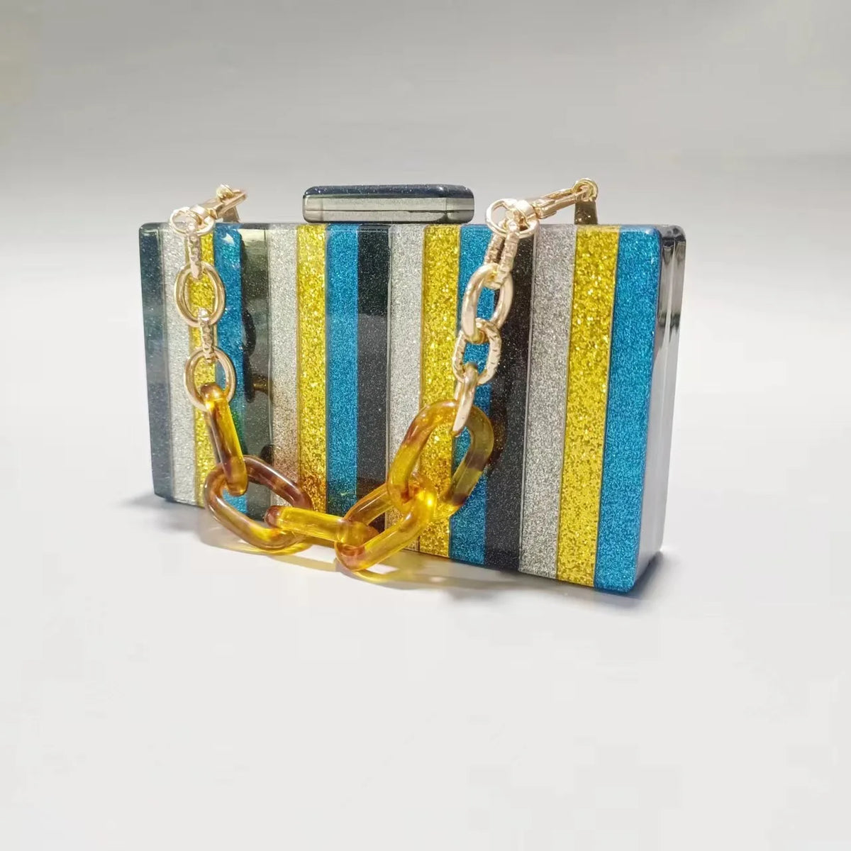 Summer Dinner Retro Color Bar Splicing Acrylic Shoulder Chain Bag Women Bolsas Femininas Luxuosa Sac À Main Femme Luxe De Marque