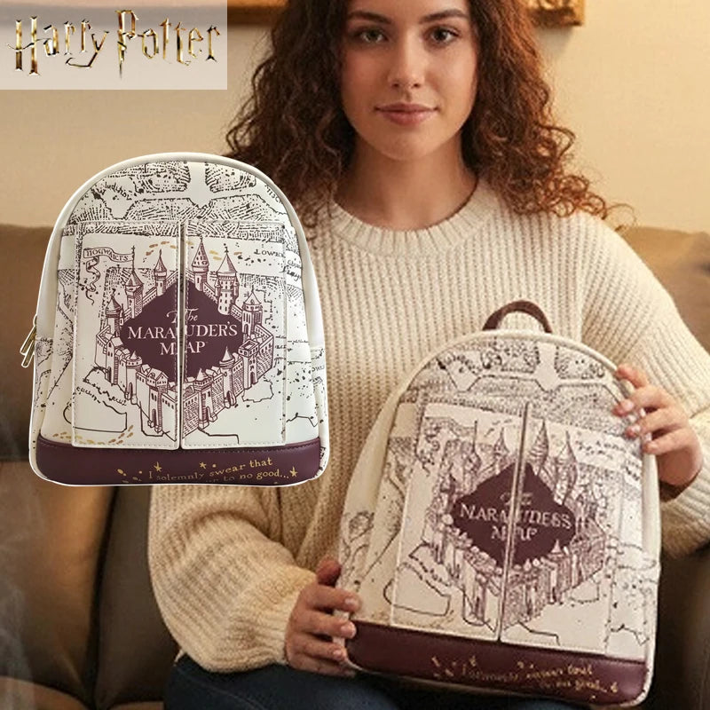 Harry Potter Map Printed Cosplay Womens Double Strap Shoulder Bag Purse Mini Backpack