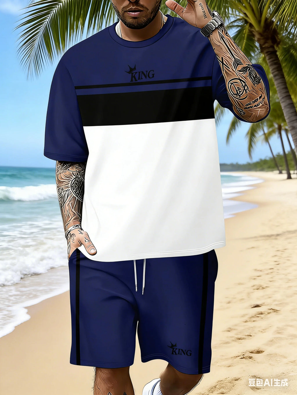New Summer Men's Sportswear Striped Short-Sleeve T-Shirt Set Two-Piece Outdoor Travel Apparel Relaxed-Fit Shorts Training Wear