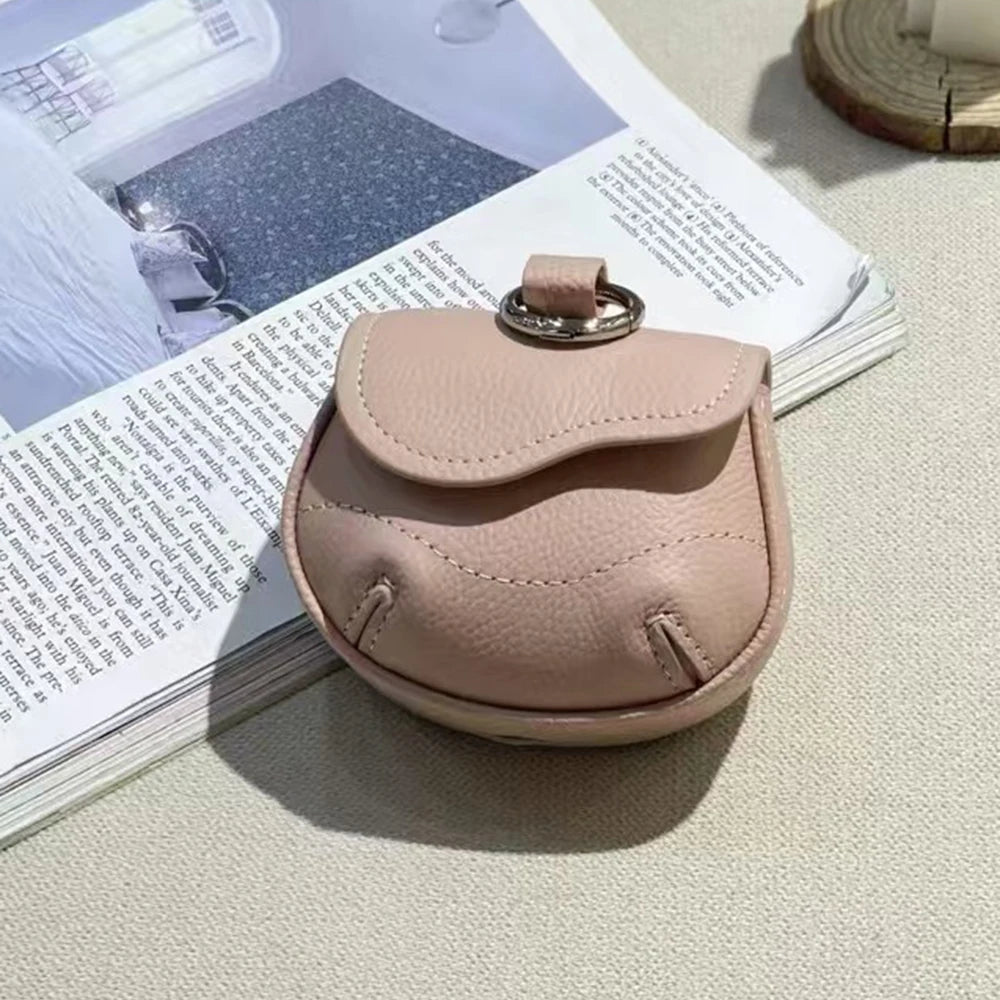 Universal Model Luxury Earphone Bag Fancy Lovely Real Leather Bluetooth Earbuds Case Holder With Keyring Small Item Storage Bag