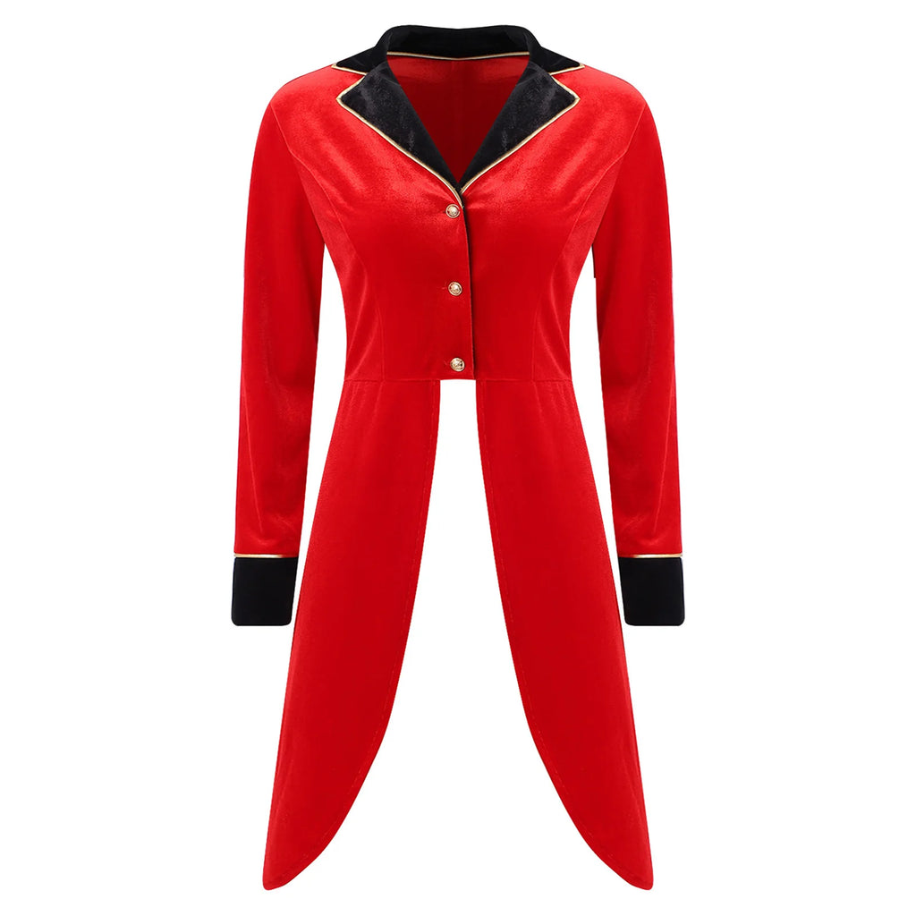 Womens Circus Ringmaster Jacket Tailcoat Showman Costume Halloween Carnival Cosplay Medieval Royal Princess Velvet Blazers Coat