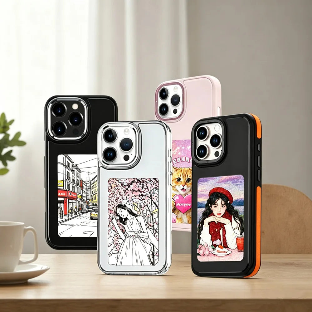 DIY E-Ink Screen Phone Case NFC for iPhone 15 14 13 Pro Max Wireless Transmission 3.7 Inch Screen Phone Case Accessories