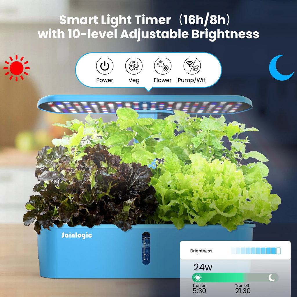 Smart Hydroponics Growing System, APP & WiFi Controlled, 12 Pods, Silent Auto Water Pump, Indoor Home Herb Garden Planting Kit