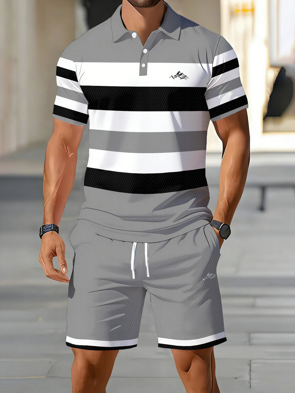 2026 Summer Men's Polo Shirt Set - 3D Printed Design Breathable Lightweight Comfortable Fashionable Outdoor Men's Clothing