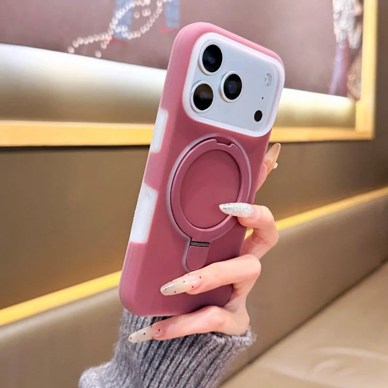 Luxury Colorful Jelly Metal Ring Stand For Magsafe Phone Case For iPhone18 Pro Max 17 16 15 14 13 Wireless Charging Simple Cover