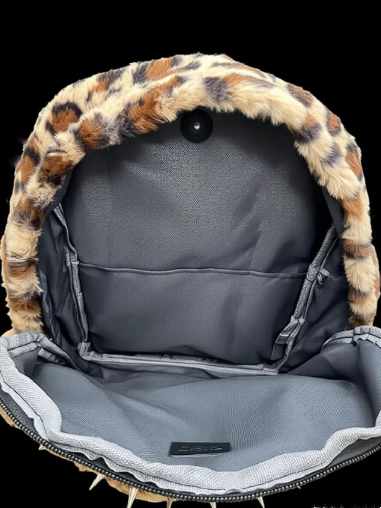 Fur large-capacity Leopard Backpack Stylish Autumn Winter Shoulder Bag for Girl Cute and Cool Designed Backpack
