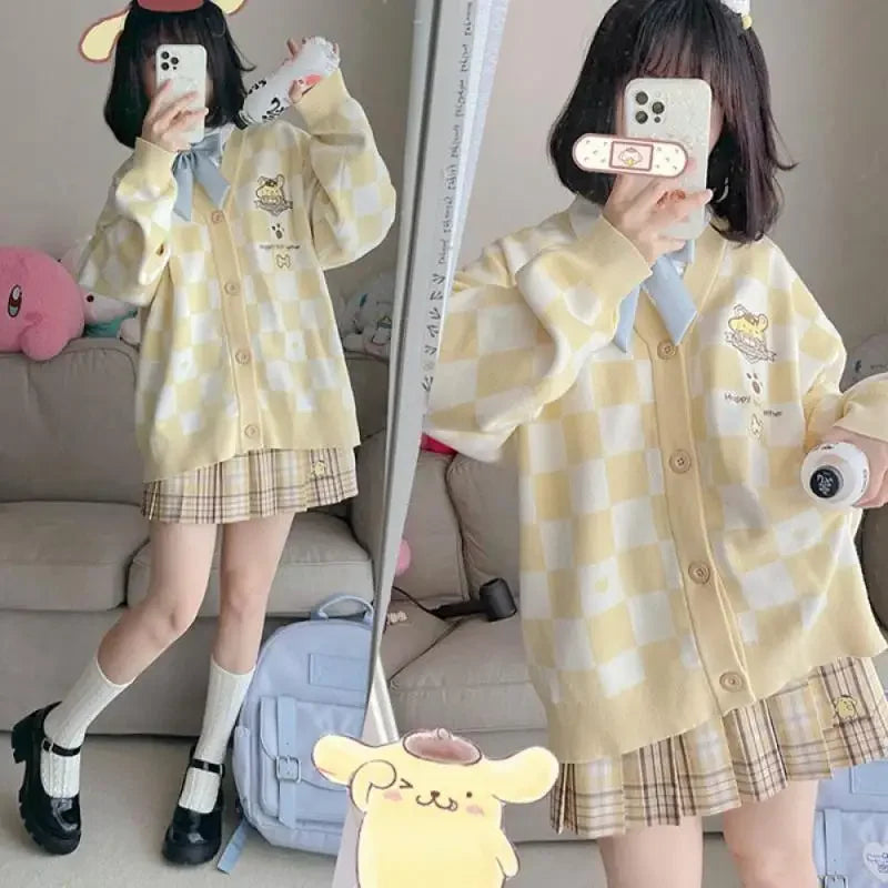 Popular Anime Girl Cardigan Sweater Kawaii Black Beauty Spring Autumn Knitted Jacket Loose Sweet Embroidered Tops Gift Fashion