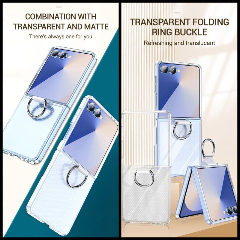 Shockproof Armor With Ring Holder Phone Case For Galaxy Z Flip 7 6 5 4 3 For Samsung Z Flip7 ZFlip7 flip6 5G Hard PC Back Cover