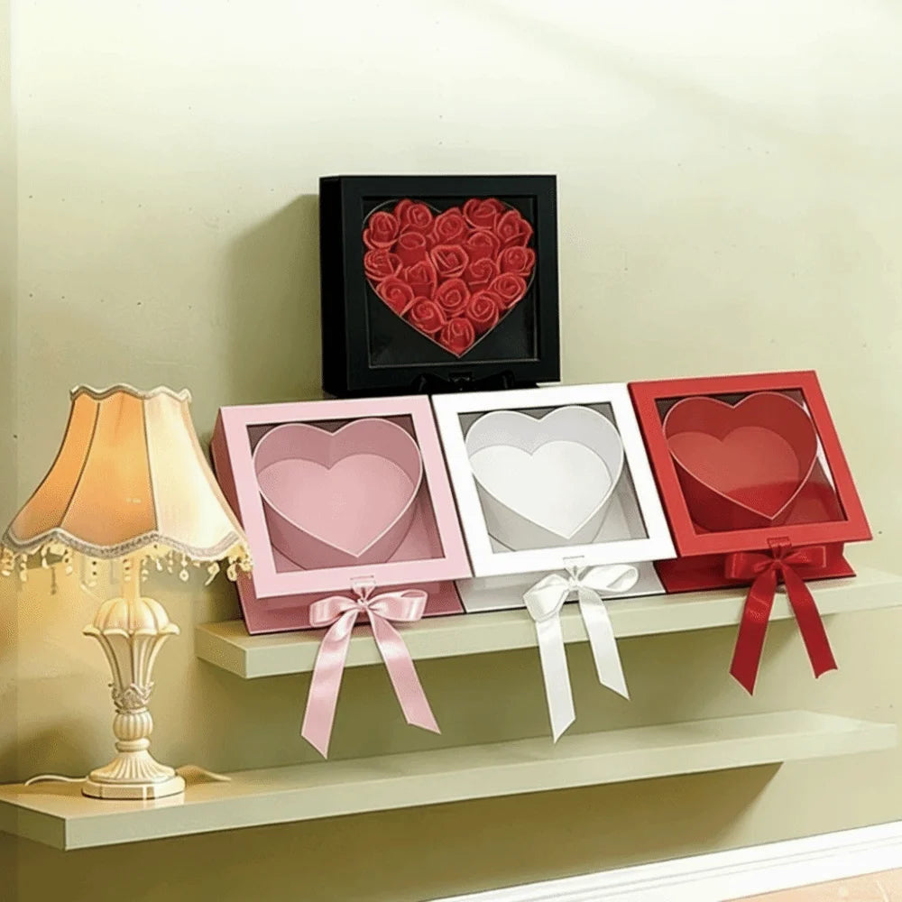 Transparent Window Mother's Day Gift Box Fillable Elegant Gift Packaging Box Romantic Cardboard Floral Packaging Box