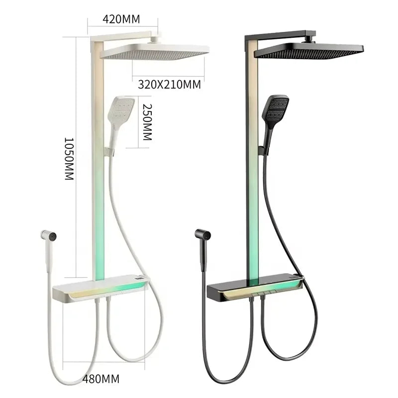 Brass Digital Waterfall Shower Set Wall Mounted Rain Piano Smart Massage Thermostat Bathroom Fixture Luxury Spa Home Bath