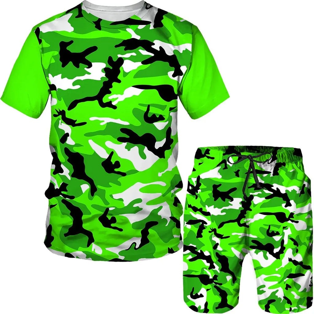 Camouflage Men's Suits Camo 3D Print T-Shirts Shorts 2-Piece Sets Casual Tracksuits Streetwear Oversized Outfits Man Clothing