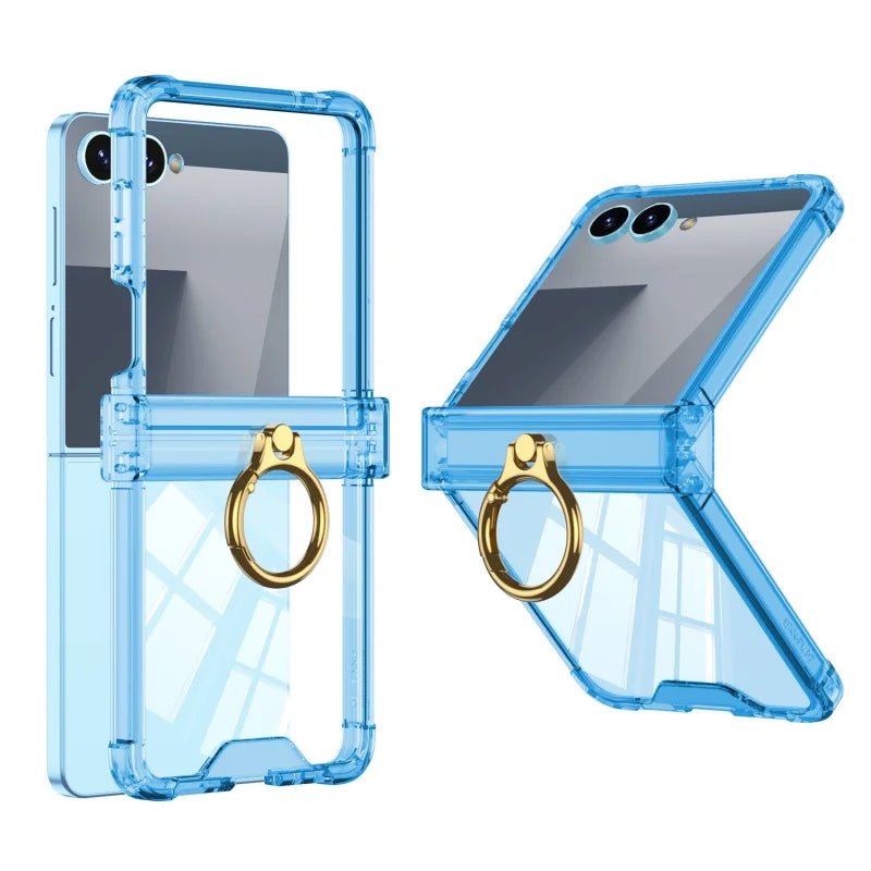 Luxury Ring Holder Airbag Hinge Protection Phone Case For Samsung Galaxy Z Flip7 FE  Z Flip 7 6 5 flip7 zflip6 Candy Clear Cover