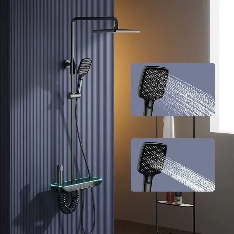 Smart Digital Thermostatic Shower Set Brass Piano Key Bathroom Faucet Single Handle Hotel Home Bath Rainfall Mixer Tap Kit