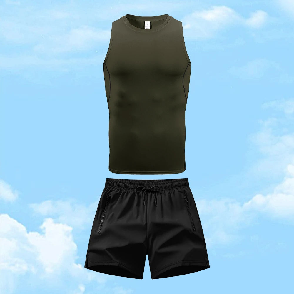 Men's Casual Sportswear Set Quick Drying Vest And Athletic Shorts Elastic And Breathable Perfect ForRunning And Fitness Training