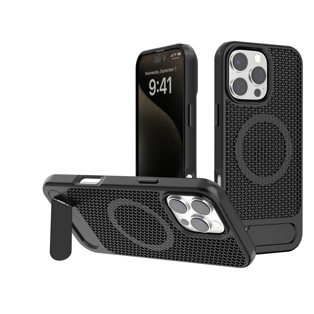 3D hollow Honeycomb Cooling Magnetic Phone Case for iPhone 12 13 14 15 16 Pro Max Plus with Stand Hard Cover Slim Hard