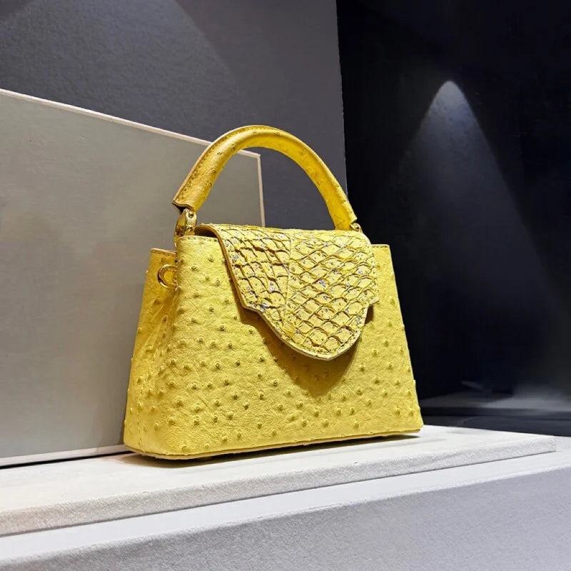 Luxury Designer Brand Fashion Leather Ostrich Print Handbag Shoulder Crossbody Bags for Women Sac À Main Femme