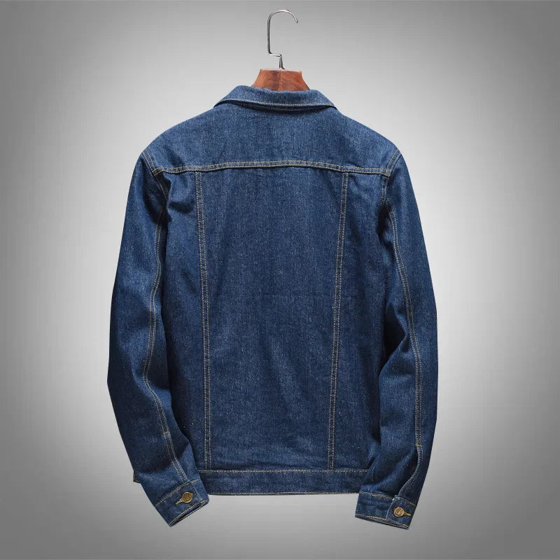 Spring Autumn New Fashion Men's Casual Trendy Slim Dark Blue Solid Color Jeans Jacket Skorean Multi Pocket Denim Coat Streetwear