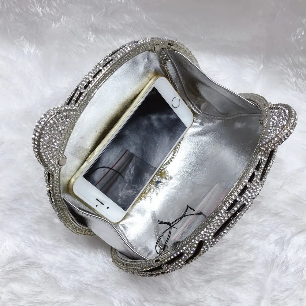 Large Tiger Head Rhinestone Bag Hollow Metal Diamond Dinner AliExpress Banquet Women's Bag Enlarge Mobile Phone Sac À Main Femme