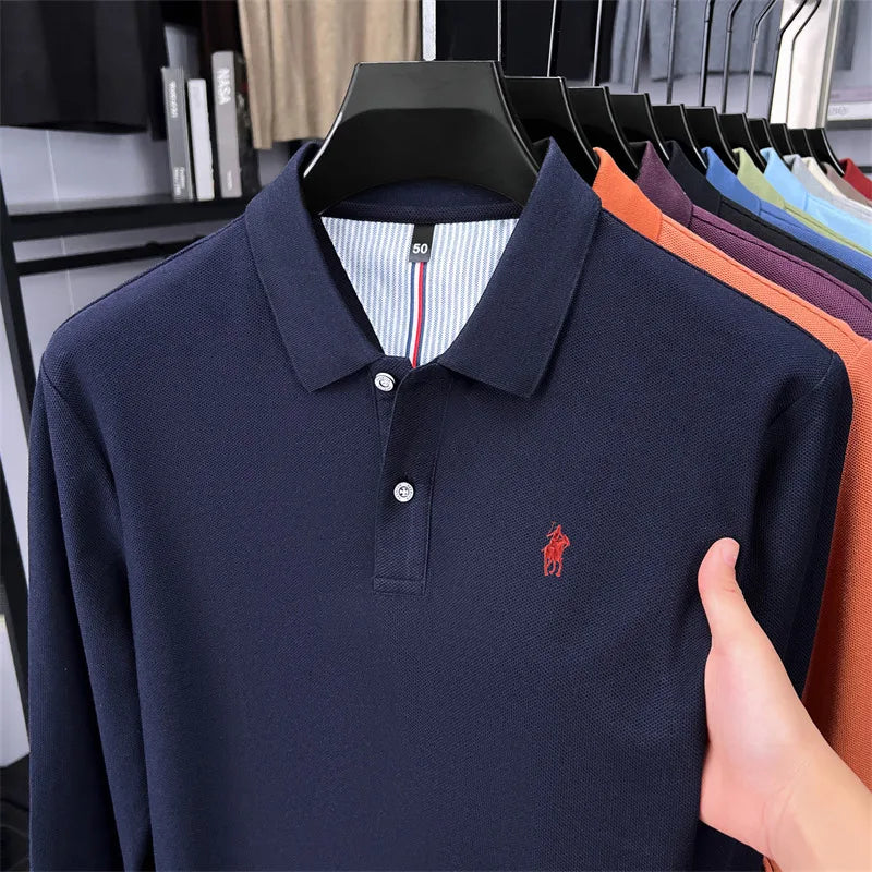 100% pure cotton luxury men long sleeve polo shirt designer brand Paul pony embroidery soft comfort spring autumn casual T-shirt