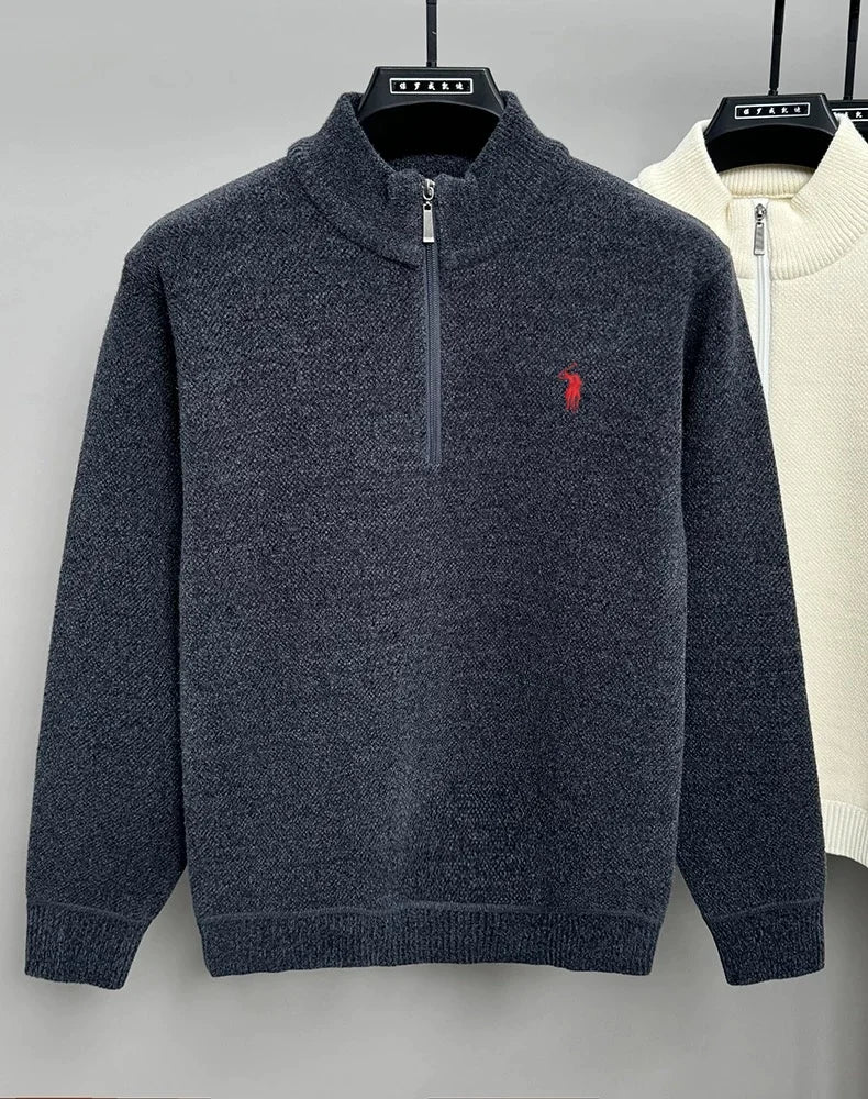 Designer luxury pony embroidered knitted sweater men high-end brand Paul casual comfort fashion zipper semi high neck pullover