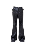 Mauroicardi Autumn Long Black Waterproof Hard Pu Leather Flare Pants Men Cool Luxury Designer Clothes Streetwear Runway Fashion