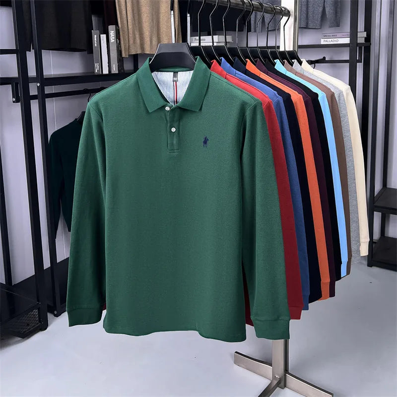 100% pure cotton luxury men long sleeve polo shirt designer brand Paul pony embroidery soft comfort spring autumn casual T-shirt