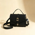 Women PU Leather Handbag Elegant Flap Square Shoulder Bag Metal Buckle Multi‑pocket Large Capacity Crossbody Purse Daily Work Office Satchel Bag