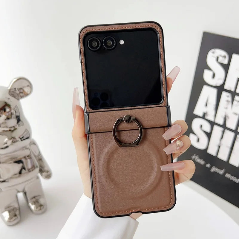 360 Rotating Ring Holder Magnetic Wireless Charging Phone Case for Motorola Razr 50 60 70 Ultra Moto Razr 50 60 70 Leather Cover