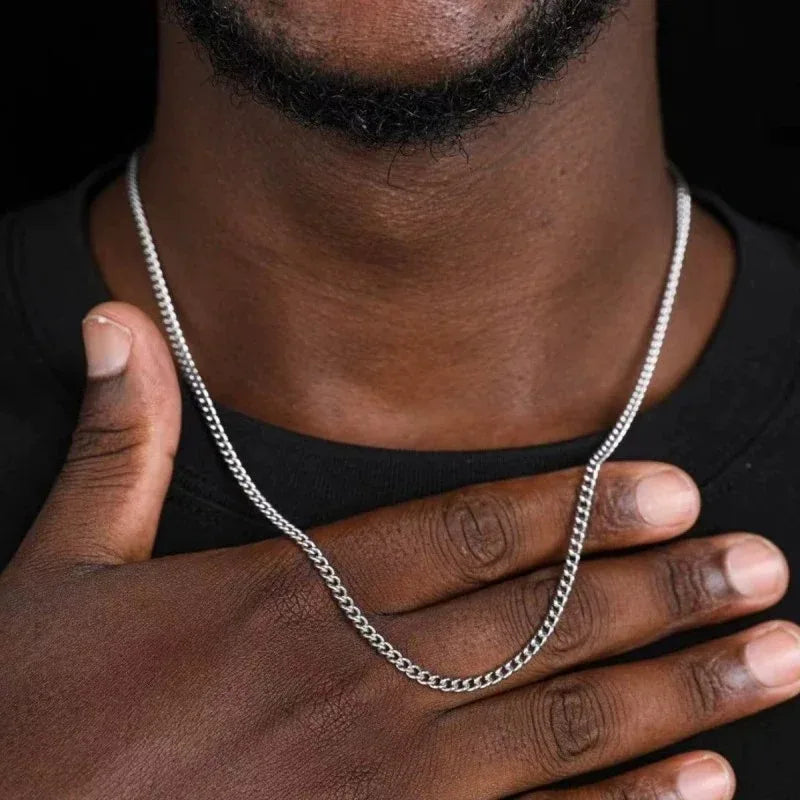 2mm Men's Cuban Chain Necklace Simple 925 Sterling Silver Necklace Fashion Titanium Steel Jewelry Trend Party Accessories Gifts