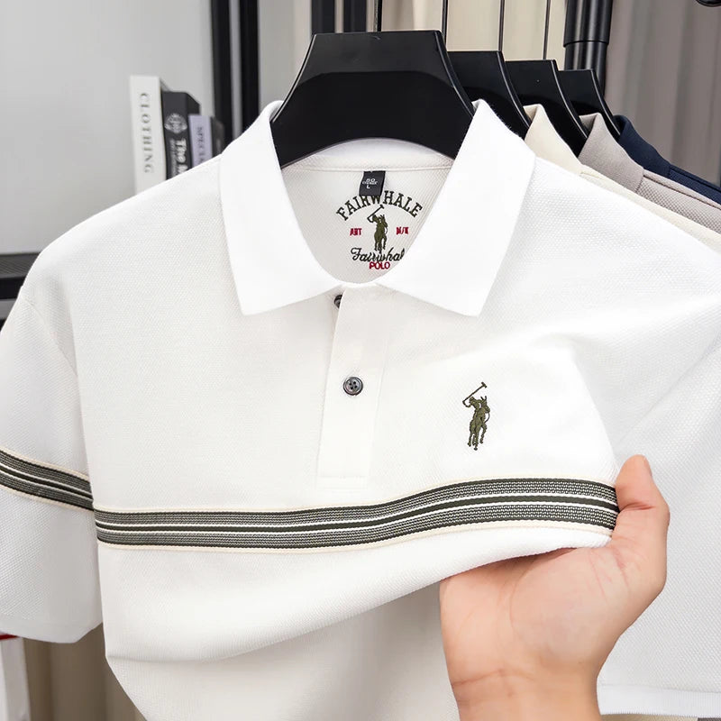 Designer luxury brand short sleeve polo shirt men's fashion pony embroidery casual stripes breathable summer new golf T-shirt