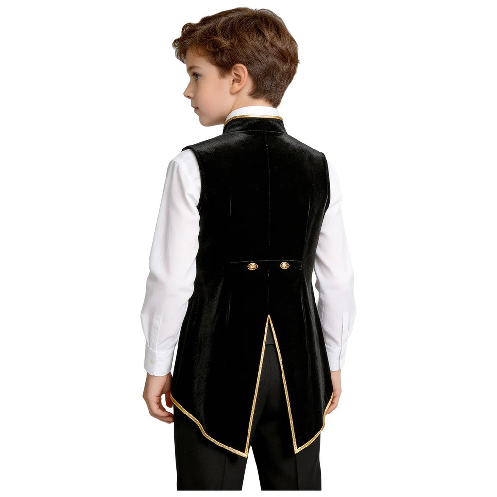 Boys Retro Medieval Renaissance Steampunk Gothic Velvet Tailcoat Jacket Metallic Trim Victorian Vest Carnival Halloween Costumes