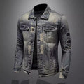 Mens Vintage Denim Jacket High Street Trend Loose Streetwear Riding Biker Coat Casual Lapel Button Down Fashion Outwear