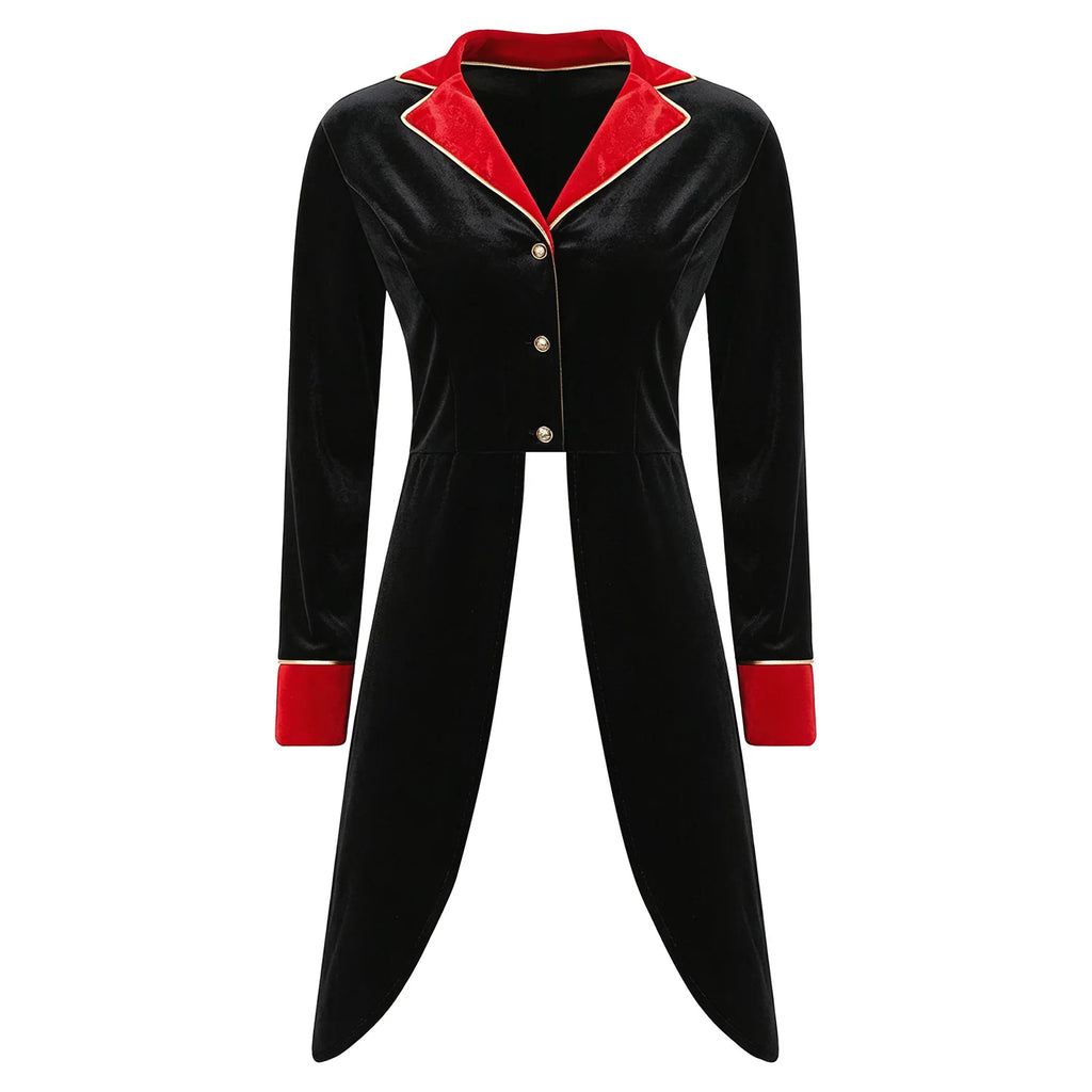 Womens Circus Ringmaster Tailcoat Halloween Cosplay Magician Show Sequin Tuxedo Outerwear Medieval Royal Princess Blazer Jacket