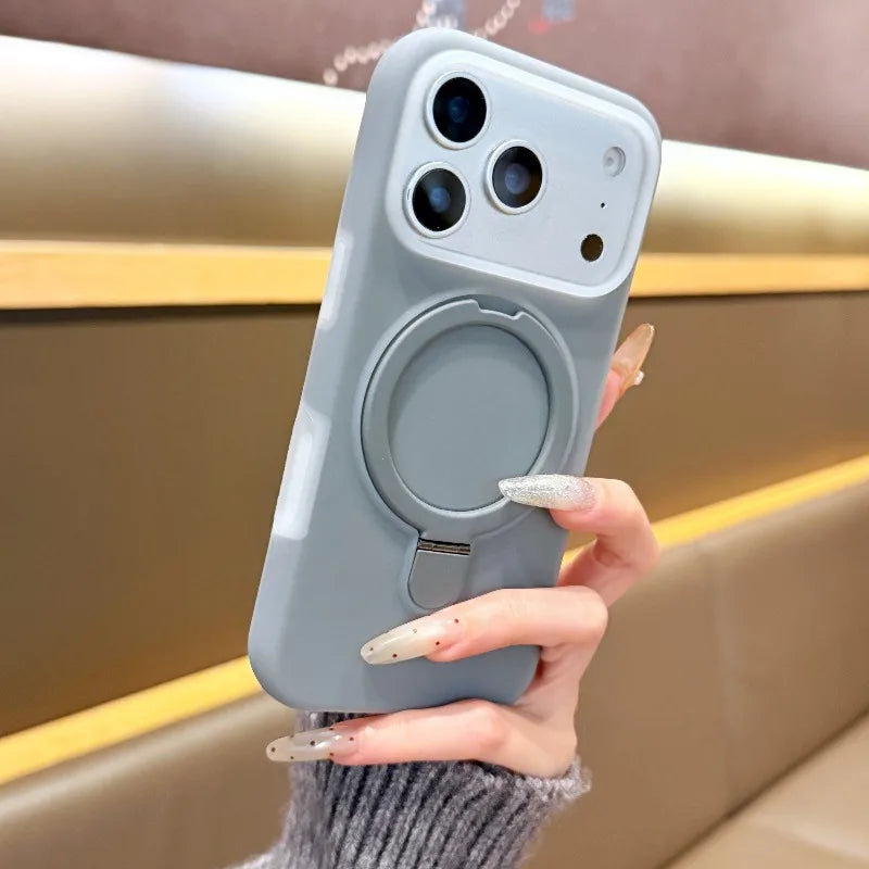 Luxury Colorful Jelly Metal Ring Stand For Magsafe Phone Case For iPhone18 Pro Max 17 16 15 14 13 Wireless Charging Simple Cover