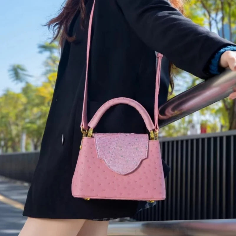 Luxury Designer Brand Fashion Leather Ostrich Print Handbag Shoulder Crossbody Bags for Women Sac À Main Femme