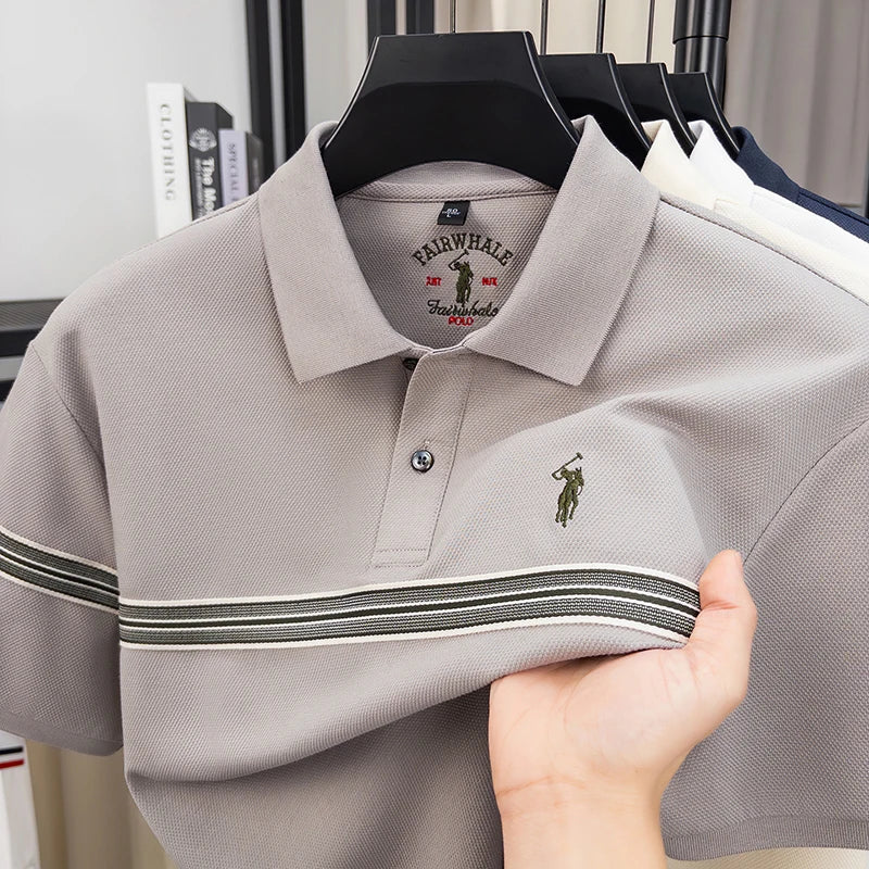 Designer luxury brand short sleeve polo shirt men's fashion pony embroidery casual stripes breathable summer new golf T-shirt