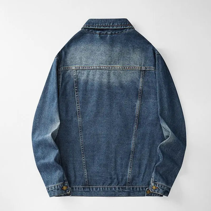 Vintage Washed Denim Jacket Men's Fashion Casual Coats Trend Streetwear Spring Autumn Loose Workwear Motorcycle Outerwear