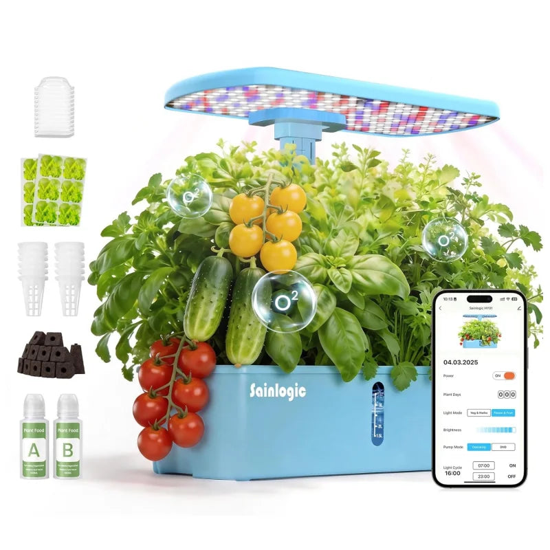 Smart Hydroponics Growing System, APP & WiFi Controlled, 12 Pods, Silent Auto Water Pump, Indoor Home Herb Garden Planting Kit