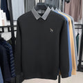 Luxury brand men's long sleeved flip over collar pullover winter fashion new item puppy  embroidery top casual warm knit sweater