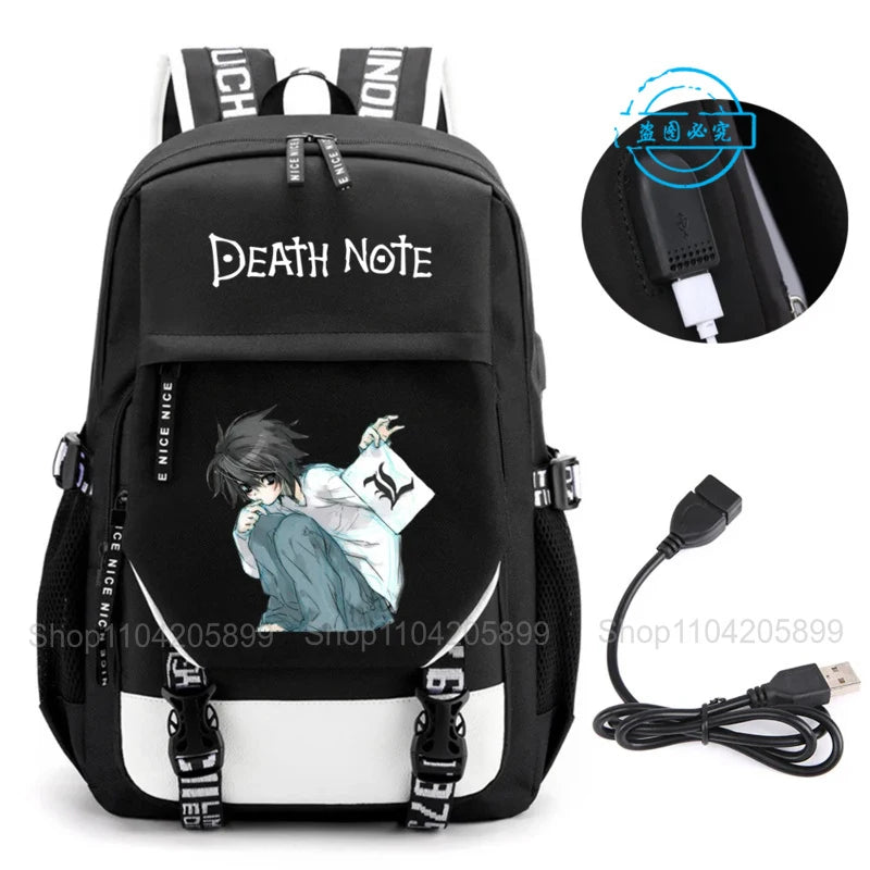 Death Note Backpack Anime Mochila Student School Book Bags Travel USB Port Black Bag Laptop Boys Gift