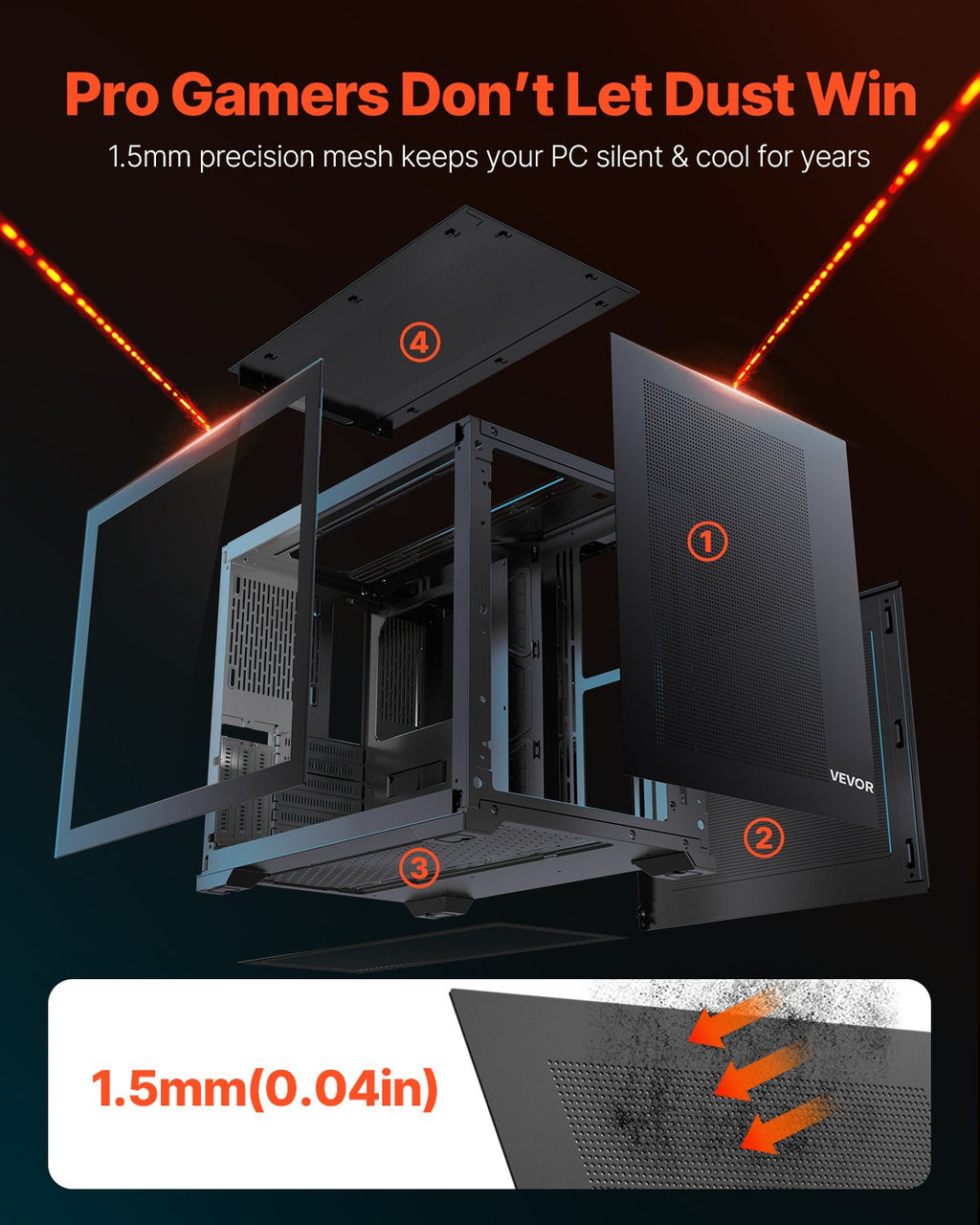 VEVOR Mid-Tower PC Case, Dual Chamber, Gaming Computer Case with